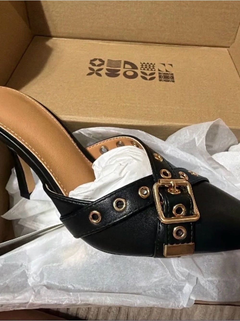 Black Buckle-Accent Women's Mules size 6